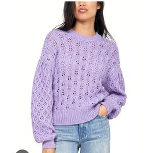 Joie Deep Lavender Cable‎ Knit Wool Sweater Size L Long Sleeve Crewneck